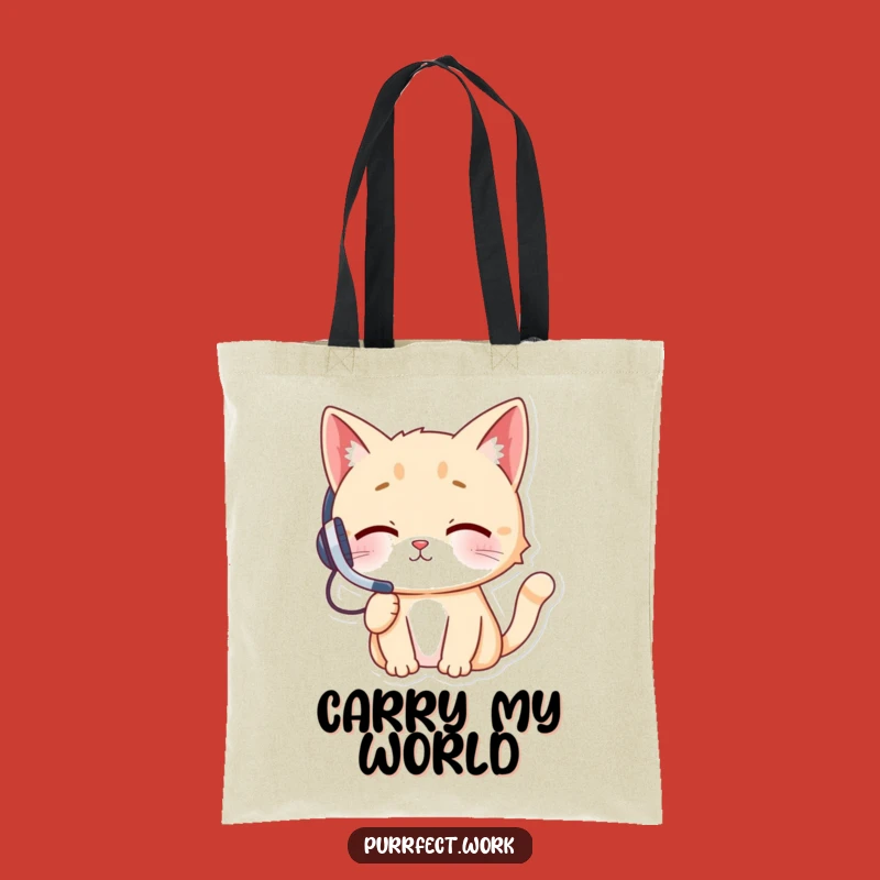 Funny Cat Headset Tote Bag: Cheeky Feline On-the-Go, Your Stylish and Funny Carry-all