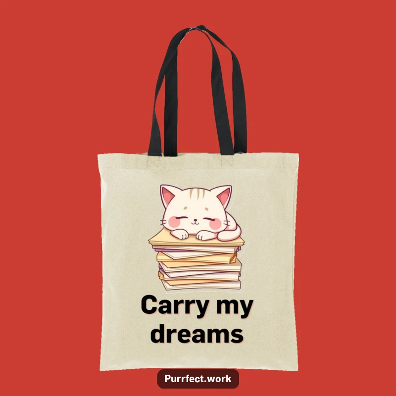 Funny Cat Paper Bed Tote Bag: Sleepy Feline Carrier, Whimsical Gift for Bookworms