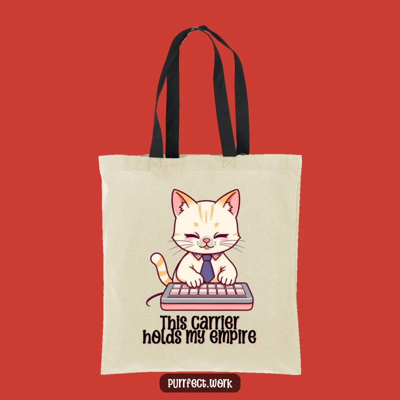 Funny Cat Typist Tote Bag: Dapper Feline Design, Hilarious Bag for Busy Bees