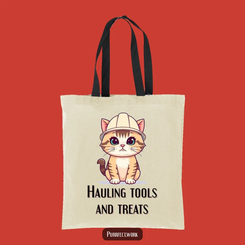 Funny Hard Hat Cat Tote Bag: Carry Your Gear with Hilarious Determination