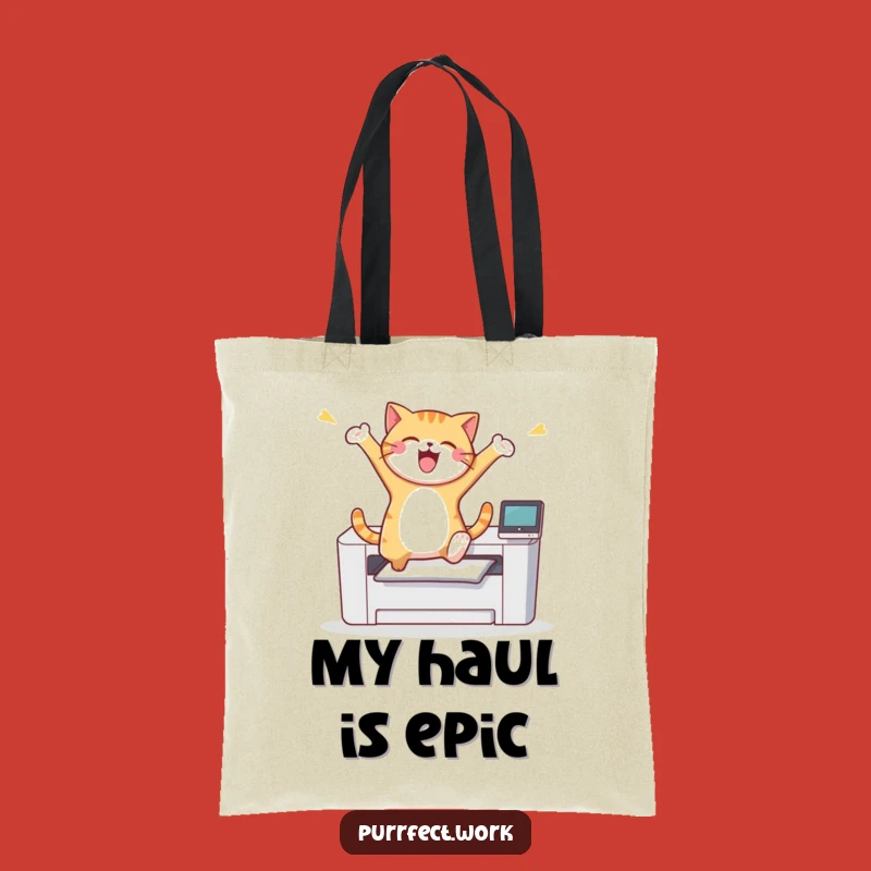Funny Cat Printer Leap Tote Bag: Joyful Feline's Adventure Carry-all, Hilarious Gift